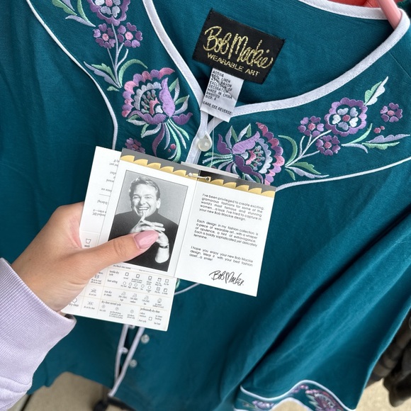 Bob Mackie Teal Floral Embroidered Top - Picture 2 of 2
